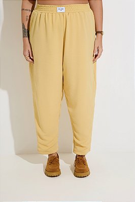 Calça Cenoura Crepe Amarelo Suave