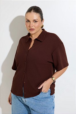 Blusa Polo Crochet Marrom