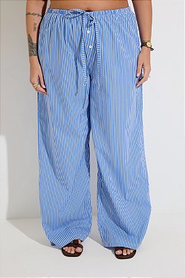 Calça Sheron Tricoline Listrada Azul e Off