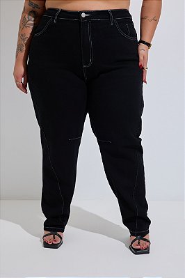 Calça Jeans Reta Plus Size Isabella Black
