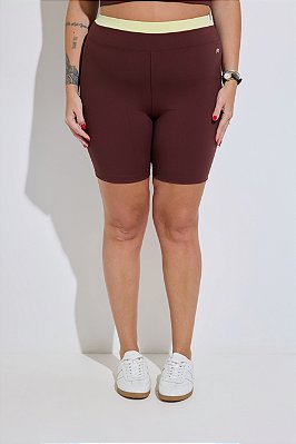 Bermuda Ftiness Plus Size Duo Marrom e Amarelo
