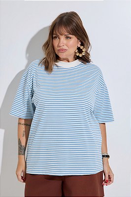 Camiseta Basic Listrada Azul Céu