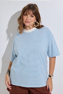 Camiseta Basic Listrada Azul Céu