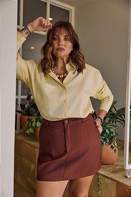 Saia Alfaiataria Tencel Marrom