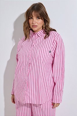 Camisa Tricoline Listrada Rosa