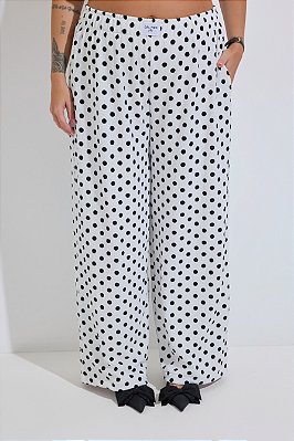 Pantalona Efeito Plissado Poá Branco