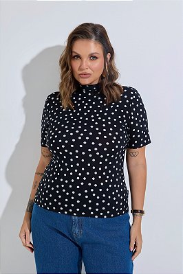 Blusa Manoela Manga Curta Poá Preto