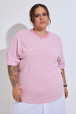 Camiseta Basic Listrada Rosa