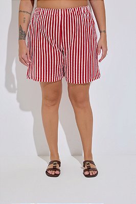 Shorts Tricot Listrado Vermelho
