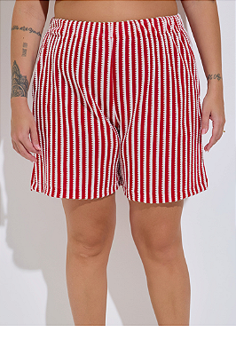 Shorts Tricot Listrado Vermelho