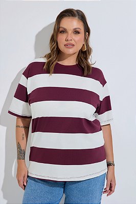 Camiseta Basic Listrada Vinho