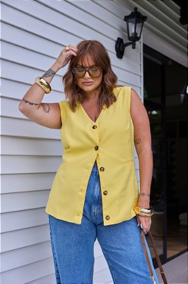 Colete Alfaiataria Tencel Amarelo