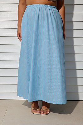 Saia Alfaiataria Fabíola Listrada Azul e Rosa