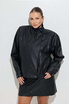 Jaqueta Madri Efeito Couro Preta