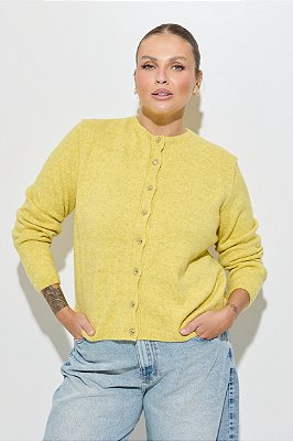 Cardigan Tricot Amarelo Mescla Com Botões Dourados