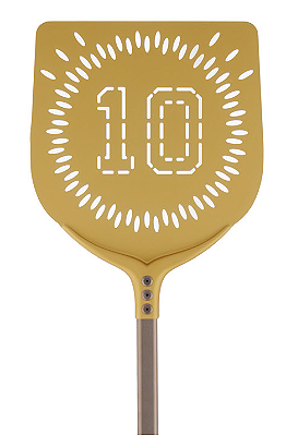 Pá Cerutti Inox (10) em alumínio anodizado quadrado perfurado dourado cabo marrom