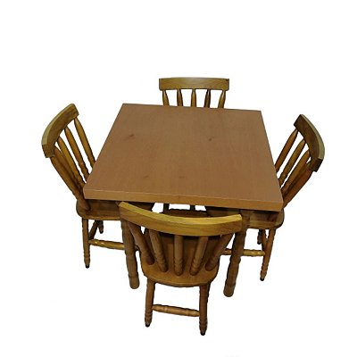Mesa Quadrada com 4 Cadeiras em Madeira Curupixa Torneada Rubim