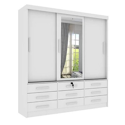 Guarda-Roupa Meridian 3P 9G com Espelho D'Doro Branco