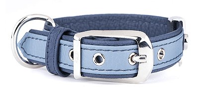 Coleira MyFamily Firenze em Couro genuíno - Azul Celeste