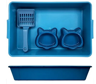 Caixa de Areia + Pá + Comedouro e Bebedouro - Azul