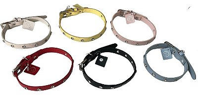 Coleira de Couro com Strass