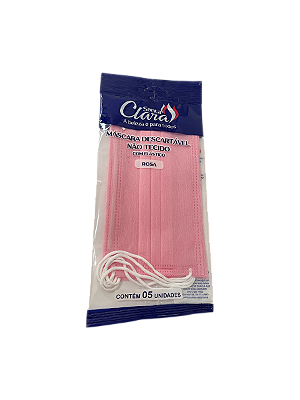 Mascara descartável Santa Clara rosa com elástico 5 unidades