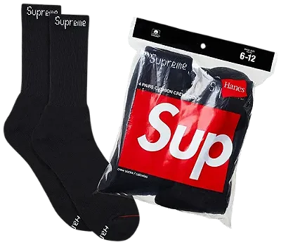 Supreme x Hanes "Meia Crew Black (4 Pack)"