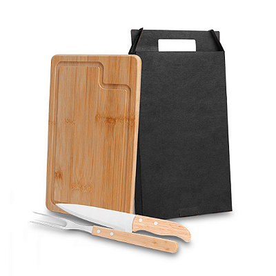 Kit para Churrasco Personalizado - Tábua de Bambu e Faca Especial com Gravação