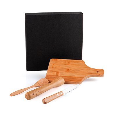 Kit Caipirinha em Bambu Personalizado - Faca, Tábua, Pilão e Colher