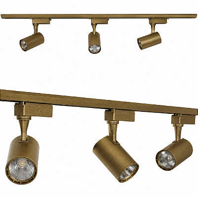 Trilho Eletrificado 1 Metro com 3 Spots LED 10W Luz Branco Frio 6000K Direcionáveis Ouro Velho Fosco Bivolt