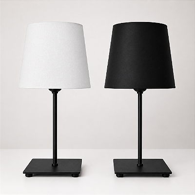 Abajur de Mesa Moderno Preto Fosco com Cúpula em Tecido Branco/Preto para Quarto Sala Escritório e Home Office