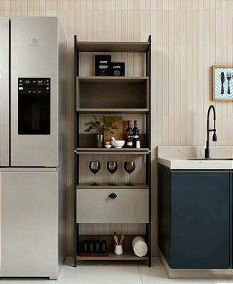 Estante Multiuso MDF com Nicho e Porta Basculante Organizador Cozinha Sala Lavanderia