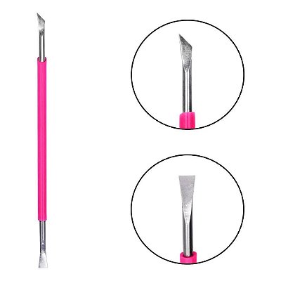 Espátula Dupla para Cutículas em Inóx com Silicone Rosa Isis Cutelaria