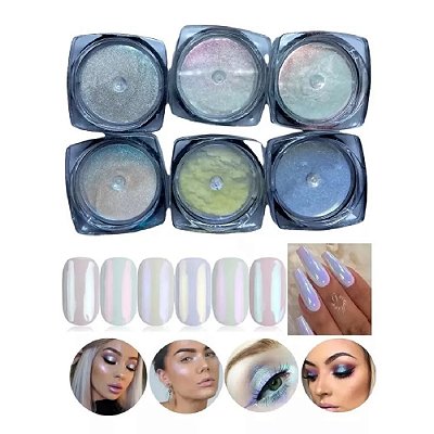 Kit com 6 Potinhos de Pó Sereia para Decoração de unhas
