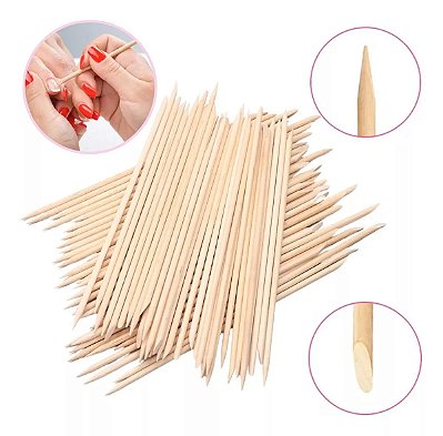 Pacote C/100 Palito Laranjeira Descartável de Ponta Espátula para manicure