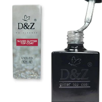 Selante Top coat D&Z 8g com glitter Prata Silver para Unhas Acrigel