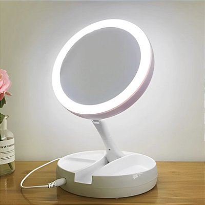Espelho com Led De Mesa Com Aumento 10x Led luz Dobrável Para Maquiagem