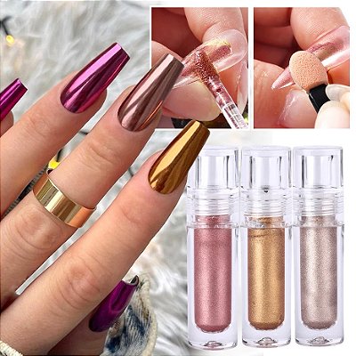 Kit com 6 Pó cromo Líquido Mágico Mirror para Unhas Decoradas