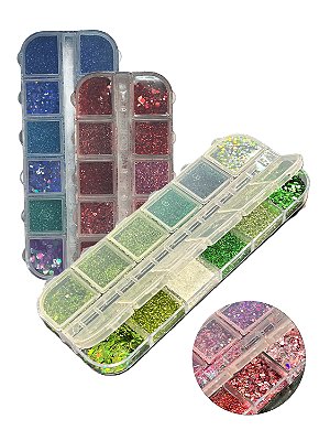 Mix De Glitter Sioux Colorido Com 12 Pote Para Decoração De Unha Nail Art