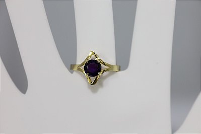 Anel de prata banhado a ouro com ametista natural