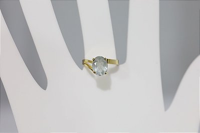 Anel de agua marinha natural em prata banhado a ouro