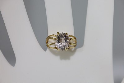 Anel de quartzo branco natural em prata banhado a ouro