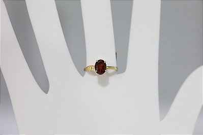 Anel de granada natural em prata banhado a ouro