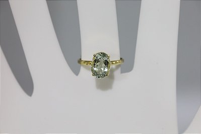 Anel de prasiolita natural em prata banhado a ouro