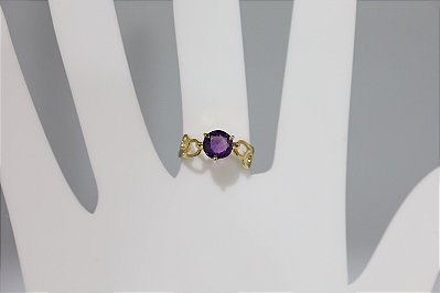 Anel de ametista natural em prata banhado a ouro