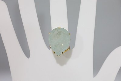 Anel de agua marinha natural em prata banhado a ouro, ajustavel