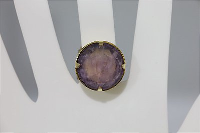 Anel de ametista natural em prata banhado a ouro, ajustavel