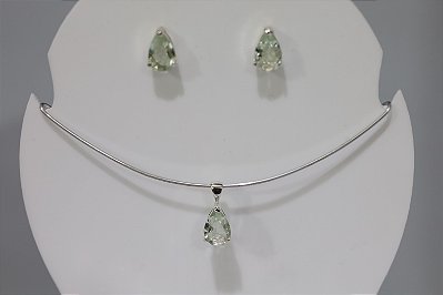 Brincos e Pingente em Prata  com Prasiolita natural