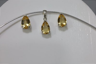 Brincos e Pingente em Prata com Citrino natural