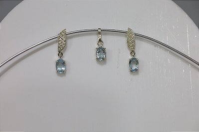 Brincos e Pingente em Prata com Agua marinha natural